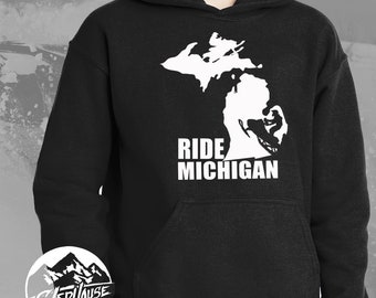 Ride Michigan Hoodie: Snowmobile Sweatshirt, Winter Sports Gift