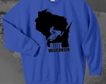 Ride Wisconsin Snowmobile Crewneck Sweatshirt: Winter Sports Gift