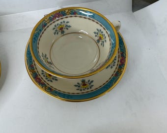 Lenox Blue Tree Vintage Footed  Cups and Saucers Set 4