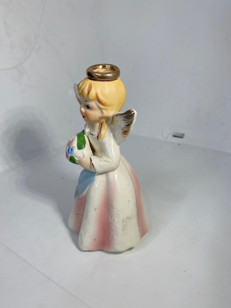 June Birthday Angel Gold Halo Carrying Pink Blue Bouquet