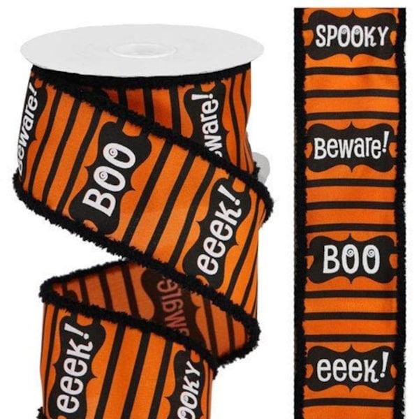 Orange and Black Boo Ribbon, Halloween Ribbon, Orange and Black Ribbon