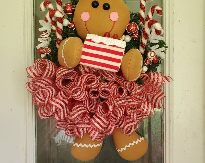 Gingerbread Girl Wreath, Christmas Wreath, Wreath, Front Door Wreath ...