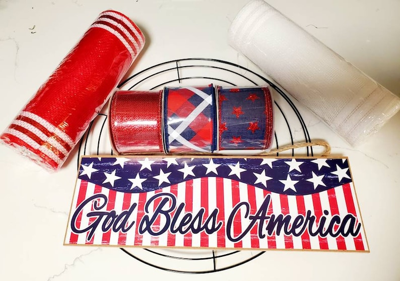 God bless America wreath kit red white and blue wreath kits 4th of July wreath kit wreath kits Patriotic wreath kit