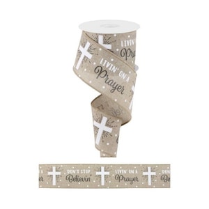 2.5"X10yd Don't Stop Believin' Cross Ribbon