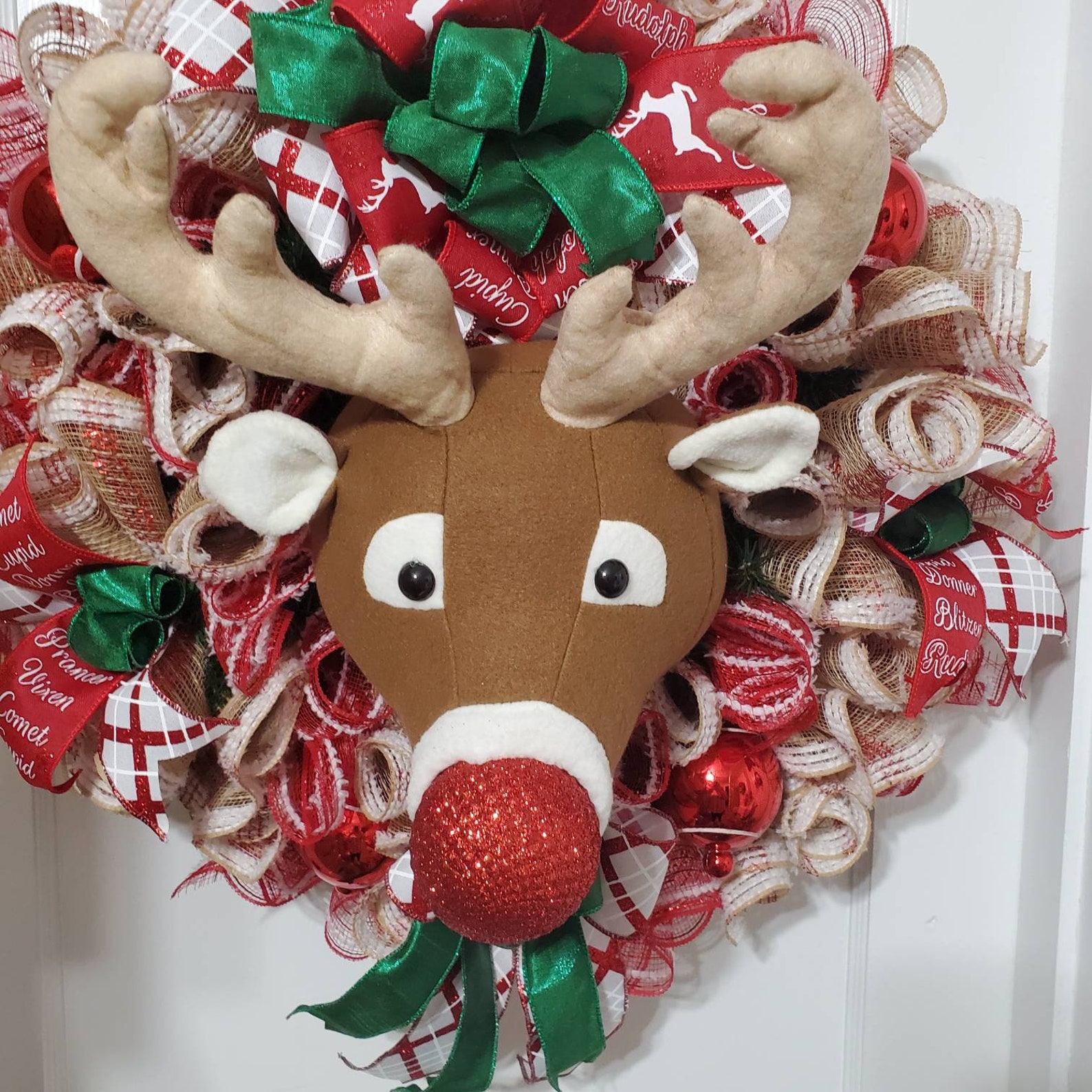 Reindeer wreath Christmas wreath front door Christmas | Etsy