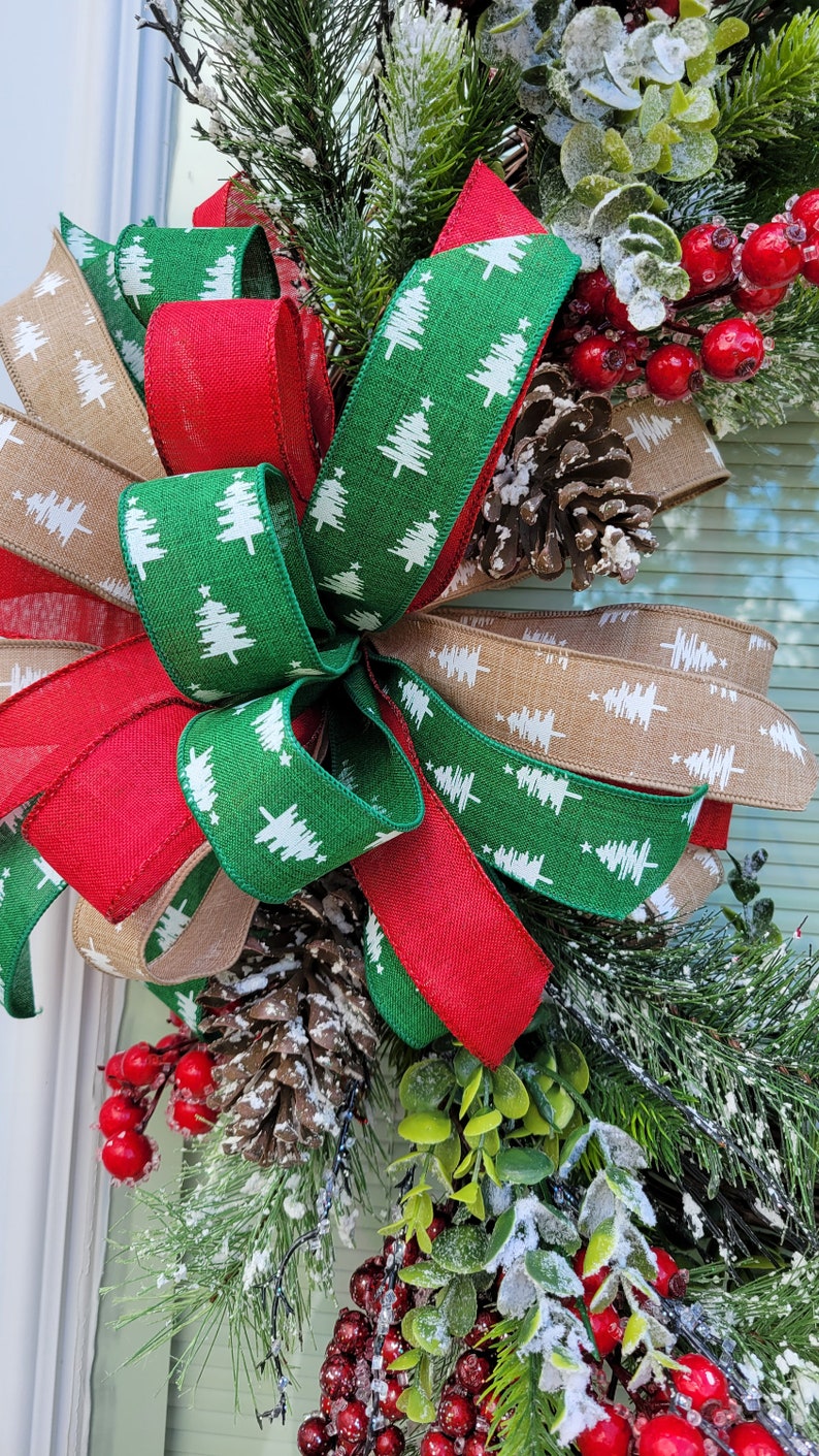 18 inch Christmas grapevine wreath, winter wreath decor, front door Christmas wreath, front door wreath image 3