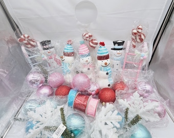 Christmas Tree Kit "Olivia",Red, pink and blue tree kit, Red, blue and pink Christmas tree kit, Snowman Tree kit