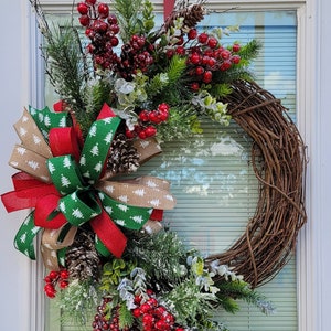 18 inch Christmas grapevine wreath, winter wreath decor, front door Christmas wreath, front door wreath image 1