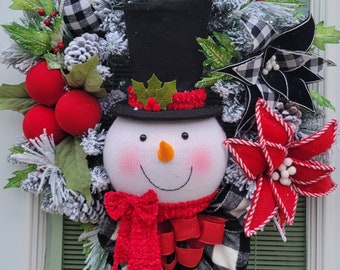 Snowman wreath, Snowman decor, Front door wreath, Winter front door wreath, Front door winter wreath