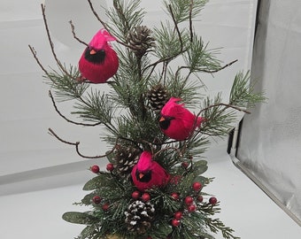 Red bird  tree topper,  Christmas decor, unique tree topper, Red bird decor