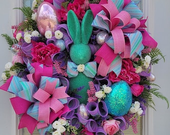 Easter Wreath with flocked bunny, instant door decor