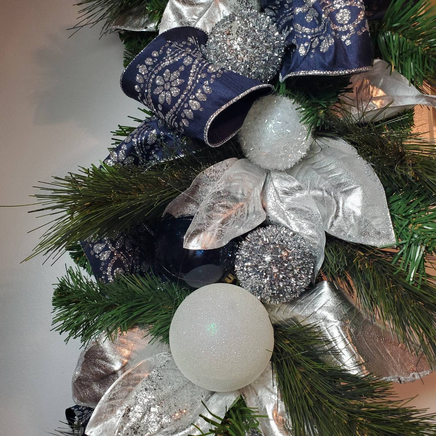 10ft Christmas Garland Blue Silver and White Christmas Etsy UK