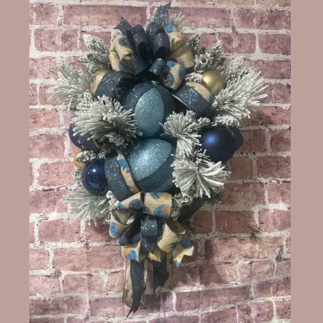 Blue and Gold Christmas Swag, Front Door Holiday Wreath - Etsy