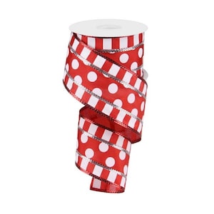 2.5&quot;X10yd Red and White 3 In 1 Polka Dot W/Stripes