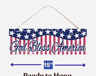 God Bless America Sign, Red White Blue Patriotic Wall Decor, 4th July Farmhouse Accent