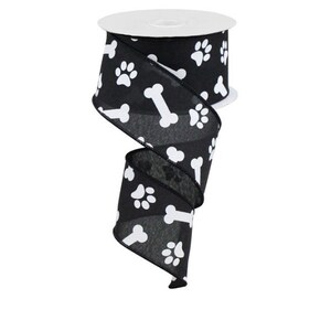 2.5″X10yd Paw Print and Bones Ribbon paw print ribbon, bones ribbon, wired ribbon,