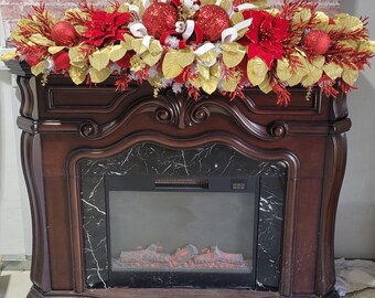 Red and Gold Christmas Garland, Fireplace Mantel Decor (5ft)