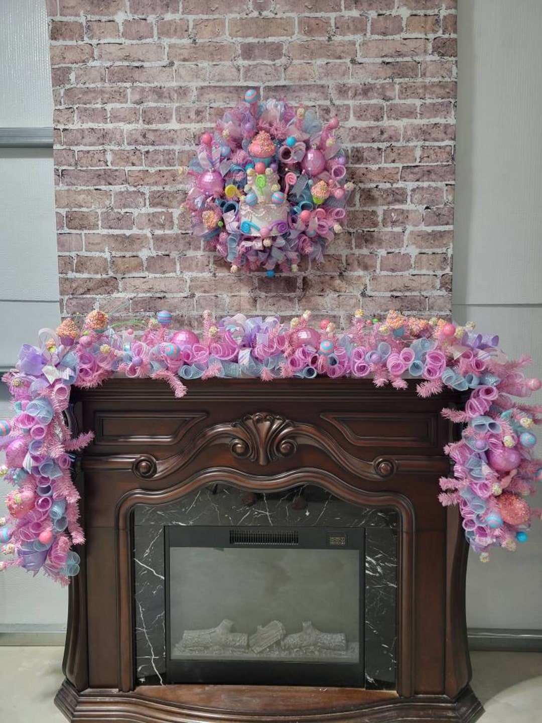 Candyland Wreath/garland, Christmas Wreath, Light Blue and Pink Candy