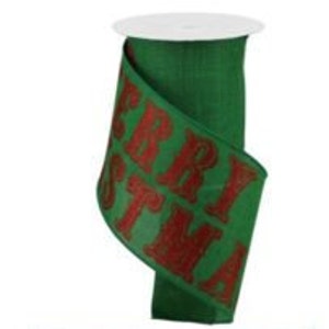 6″ Merry Christmas Ribbon, Christmas Wired ribbon, Green and red Merry Christmas Ribbon, Wreath Supplies