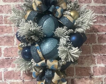 Blue and Gold wreath, Front door Christmas wreath, Blue Christmas swag, front door decor,  Blue and Gold Christmas decor