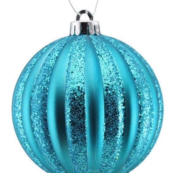 120Mm Turquoise Vertical Stripe Glitter Ornament