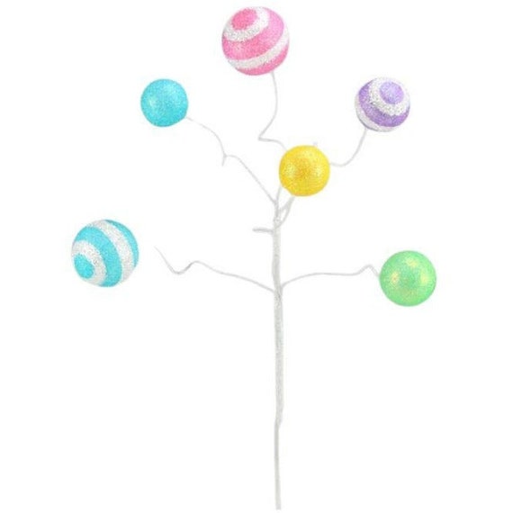 17" Stripe/Solid Glitter Ball Wreath Pick