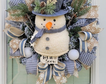 Snowman wreath, Snowman decor, Front door wreath, Winter front door wreath, Front door winter wreath