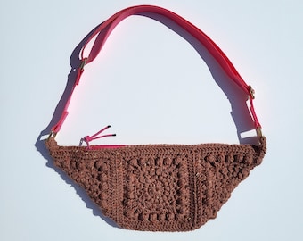 Sac bandoulière en crochet CROP CIRCLE - Marron