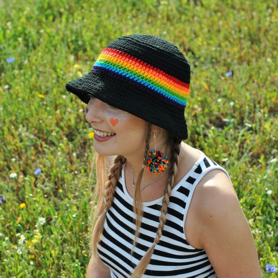 RAINBOW STRIPE Crochet Bucket Hat - Etsy