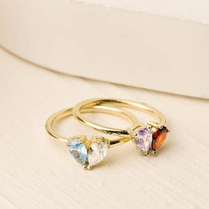 Custom Heart Birthstone Ring • Personalised 2 Birthstone Ring • Mothers Jewelry • Mothers Day Gift • Stackable Ring • Bridesmaid Gift