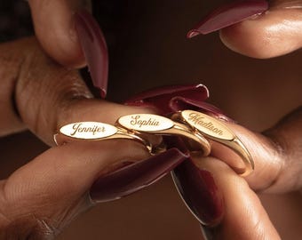 Personalized Custom Name Ring, Dainty Name Ring, Engraved Ring, Name Jewelry, 14K Gold Plated Name Ring, Ring for Women, Gift For Her