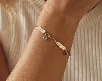 Custom Multi Name Birthstone Bracelet for Mom: Personalized Kids Names Jewelry, Mothers Day Gift