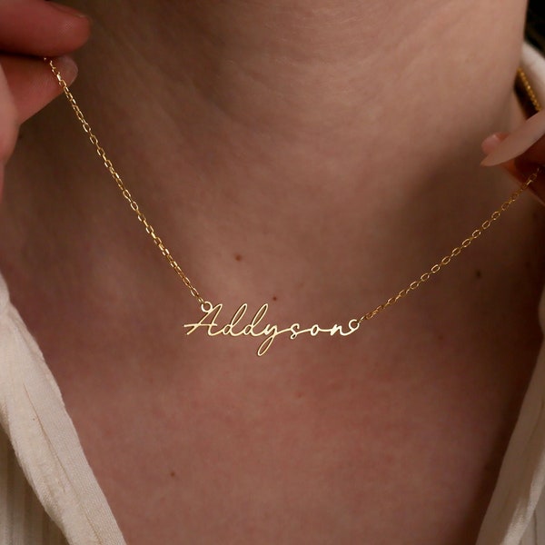 Personalized Signature Name Necklace Gold Name Jewelry for Her, Custom Name Necklace, Minimalist Handmade Gift, Dainty Mothers Day Necklace