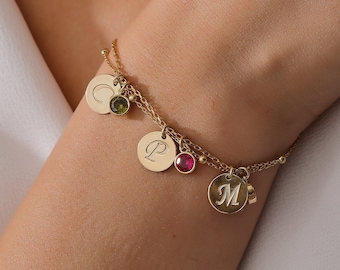 Custom Birthstone Family Bracelet for Grandma~ Personalized Initial Bracelets for Women~ Engraved  Kids Name Bracelet~ Best Mothers Day Gift
