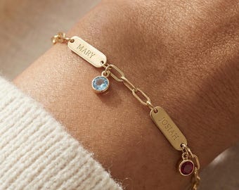 Personalized Kids Names Bracelet for Mom, Custom Multi Name Birthstone Jewelry, Mothers Day Gift