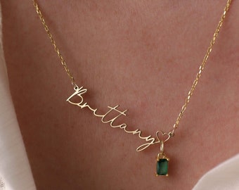 Custom Birthstone Name Necklace: 14K Gold Plated Personalized Jewelry