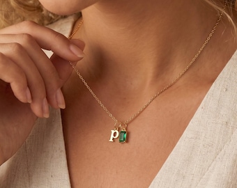 Personalized Initial Necklace with Birthstone Charm, Gold Letter Necklace, Custom Name Jewelry, Dainty Gift for Her, Bridesmaid Gift