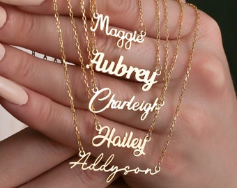 14K Gold Name Necklace, Personalized Nameplate Jewelry, Dainty Birthday Gift For Her, Custom Name Necklace, Silver Necklace, Christmas Gift