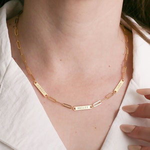 Aangepaste kindernaamketting, paperclipketting, gepersonaliseerde handgemaakte sieraden, sierlijke naamketting, babyshowercadeau, Moederdagcadeau