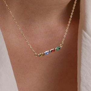 Custom Family Birthstone Jewelry, Baguette Birthstone Necklace, Birthday Gift for Mom,Birthstone Necklace for Women,Mothers Day Gift for Her
