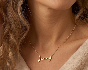 Custom Name Necklace, Gold Script Nameplate Necklace, Personalized Jewelry Gift for Her, Handmade Cursive Name Pendant, Bridesmaid Gift
