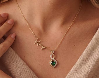 Custom Infinity Name Necklace, Birthstone Heart Pendant, Script Name Jewelry, Christmas Gift for Her