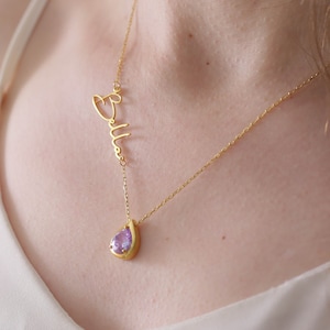 Alexandrite Birthstone Necklace, Personalized June Birthstone Name Necklace,Anniversary Gift for Wife,Birthday Gift for Her,Mothers Day Gift