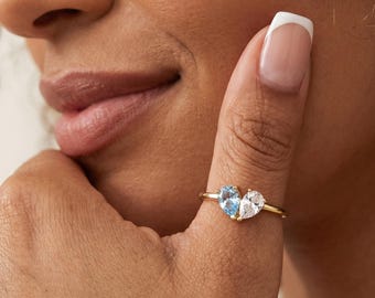 Custom Toi Et Moi Ring, Dainty Birthstone Ring,Personalized Couple Jewelry, Anniversary Gift, Dainty Stacking Jewelry,Christmas Gift for Mom