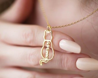 Custom Cat Necklace with Personalized Name, Custom Pet Jewelry, Cat Jewelry, Cat Gifts For Cat Lovers, Cat Memorials Gift, Mothers Day Gift