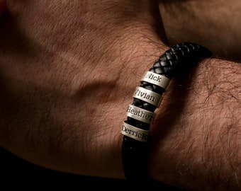 Herren Lederarmband für Vatertagsgeschenk für Freund, personalisiertes Geschenk für Papa, handgemachter Lederschmuck mit Silberperlen