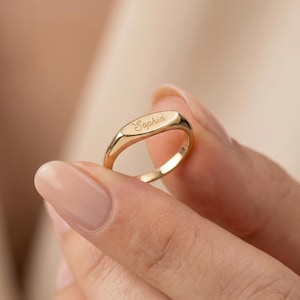 Personalized Custom Name Ring, Dainty Name Ring, Engraved Ring, Name Jewelry, 14K Solid Gold Name Ring, Ring for Women, Gift For Her