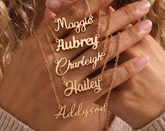 Custom Name Necklace, Personalized Name Jewelry, Cursive Name Necklace, 18K Gold Plated Name Necklace, Birthday Gift for Her, Christmas Gift