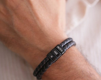 Personalized Groomsmen Gift for Wedding, Custom Leather Bracelet for Men with Name Engraved, Best Friend Gift for Him, Family Christmas Gift