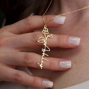 Collier de nom de fleur de naissance, collier de fleur de mois de naissance personnalisé, bijoux de nom personnalisé, cadeau de demoiselle d'honneur pour elle, cadeau de collier de mariage